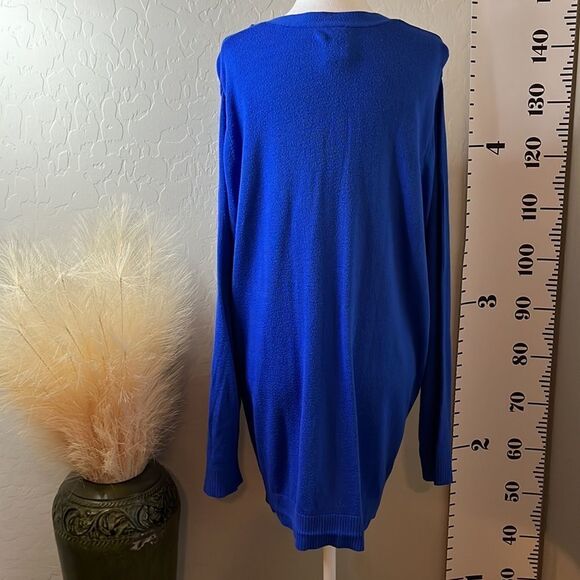 Faded Glory blue button front long sleeve V-neck cardigan light weight plus size - Picture 6 of 12